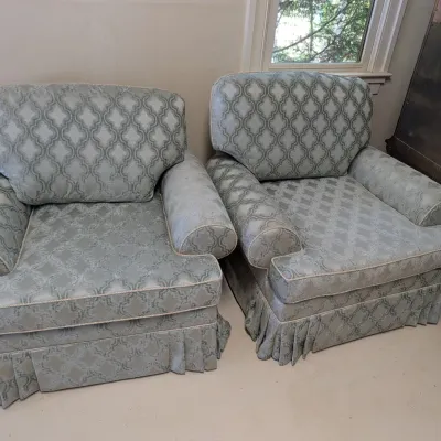 Upholstered Armchair with Trellis Pattern and Pleated Skirt