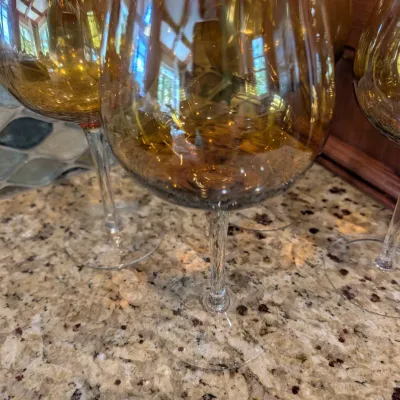 4 - Hand Blown Amber Golden Luster Balloon Wine Glasses From The Pier 1 Collection #1