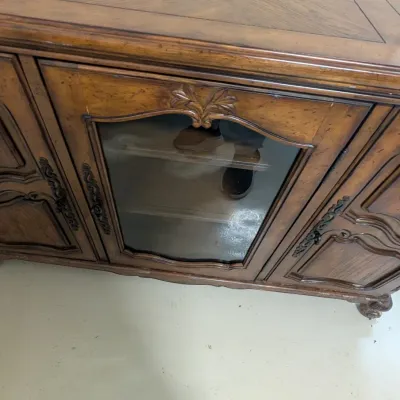 Vintage French Provincial Style Wood Credenza Buffets Sideboard with Glass Door