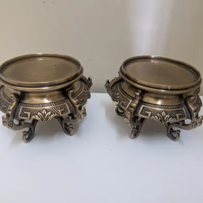 Pair of Vintage Asian Style Lacquered Brass Pedestal Display Stands