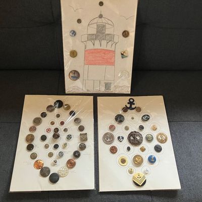 Vintage Lot of 3 Mounted Collector Button Cards - Nautical Navy - Rodway Originals / Nancy Odams