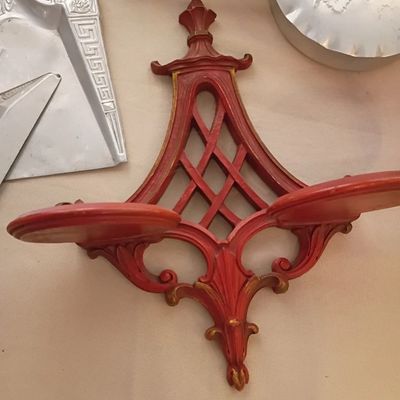 Chinoiserie pagoda wall shelf, red finish