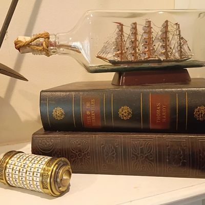 Ship in a bottle, faux leather book box