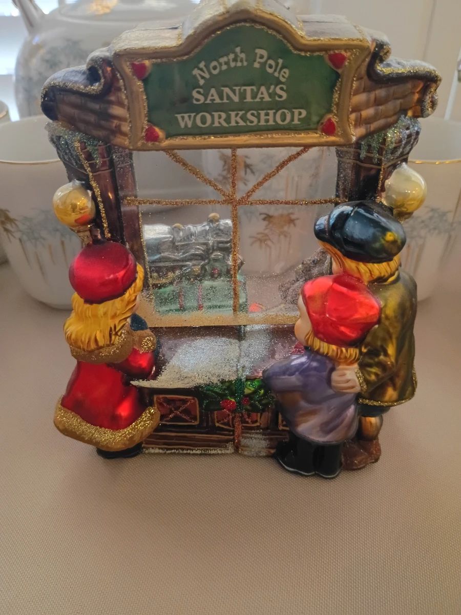 Glass Santa's Workshop Christmas ornament