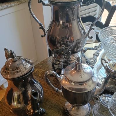 Silverplate coffee urn and coffee pots