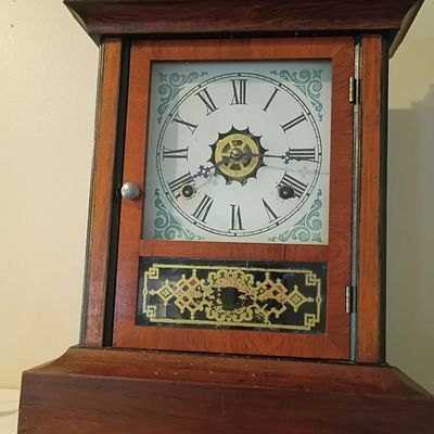 Antique cottage shelf clock, wood case