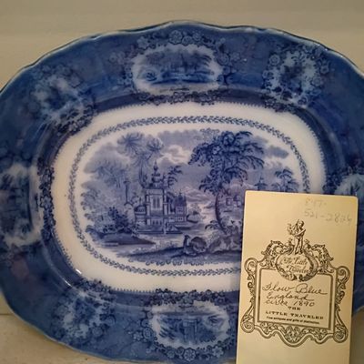 Blue and white transferware platter