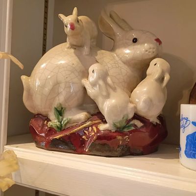 Ceramic rabbit family figurine