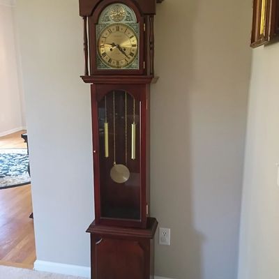 Cherry grandfather clock with moon phase dial