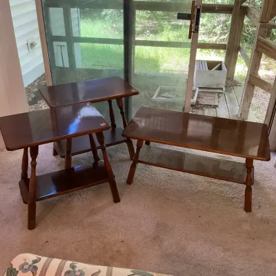 Wood Coffee Table - Matching Side Tables 
