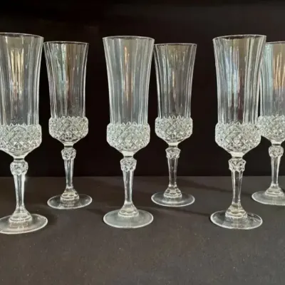 French Crystal Champagne Flutes, Set of 6