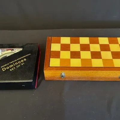 Double 12 Professional Dominoes Set Of 91 & Folding Wooden Chess Board 