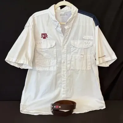 Texas A&M Collegiate Outfitters Fishing Shirt - Size Large & A&M Leather Belt Size 36