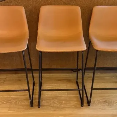 Leather-like Tan Bar Chairs With Metal Base