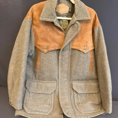 WOOLRICH Size M Wool/Leather Mens Olive Field Jacket