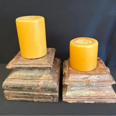 Rustic Heavy Square Base Wooden Candle Holders