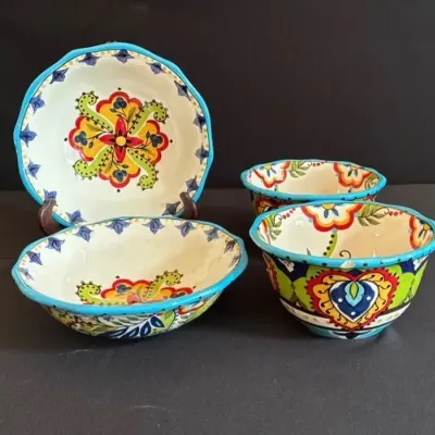 Espana Lifestyle Bocca Handcrafted Floral Ceramic Bowl Talavera Style(4)