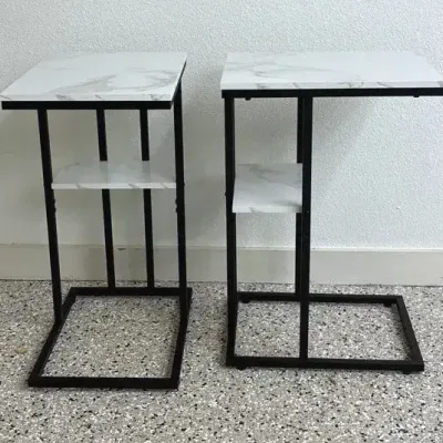 Faux Marble Side Tables On Metal Frame