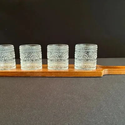 The Pioneer Woman Glass 3-Ounce Shot Glass Flight Board, Clear, Set of 4