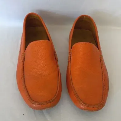 Mercanti Fiorentini Orange Pebbled Leather Driving Loafers - Size 10