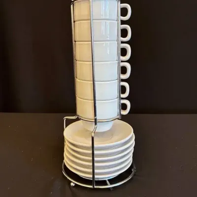 World Market White Porcelain Stackable Espresso Cup & Saucer Set