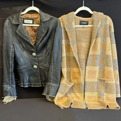 Liverpool Checked Sweater Coat & Vintage Leather Black Jacket 