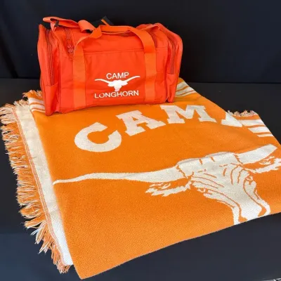 Camp Longhorn duffle bag and throw blanket 