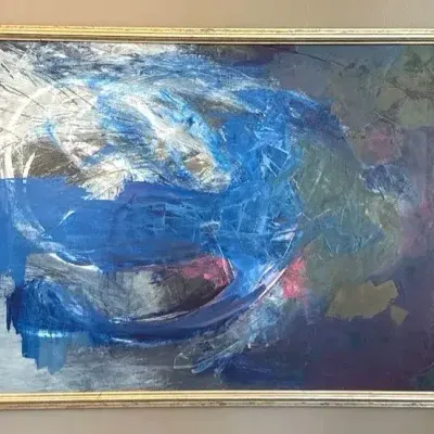 Abstract painting on canvas with blue hues - purchased pre 1960 **WITH RESERVE**