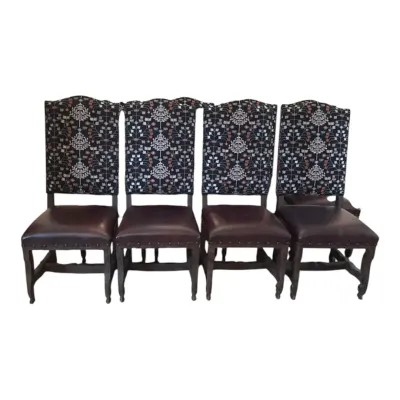 Handcrafted in Mexico - 8 custom, wooden chairs, leather seat  