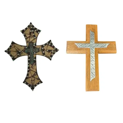 Mixed-media Mosaic Large Wall Cross & Mexican Wooden & Silver Cross