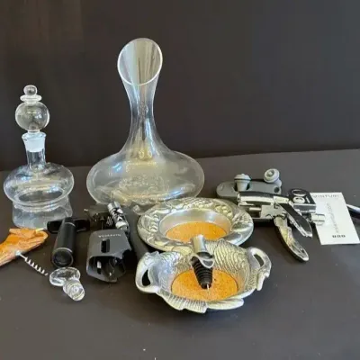 Vinturi Lever Wine Opener, Glass Decanters & Various Bar Accessories