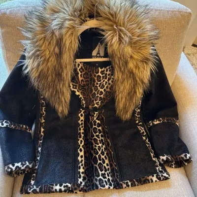 Vintage Skea Vail Colorado Winter Jacket leopard-print lining and detachable faux-fur collar 