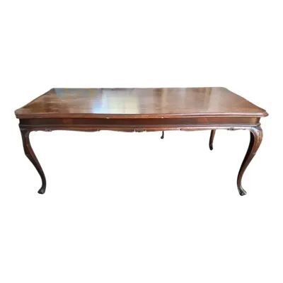 Dark Wood, 6 1/2 ft Table - Detailed, Bowed Legs 