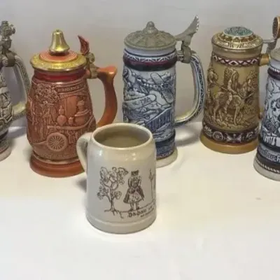 Ceramic beer steins by Avon, handcrafted in Brazil (primarily during the la