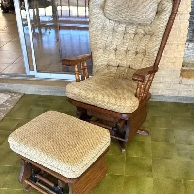 High Wingback Swivel Glider With Ottoman Lot 2