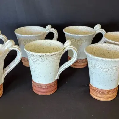 7 Signed Pottery Coffee Mugs 