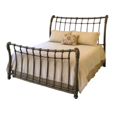Queen Ornate Bronze-Finish Metal Bed Frame with Headboard, Footboard & Rails