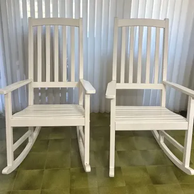 Pair Of White Wooden Rocking Chairs - Painted White - Lot 3  