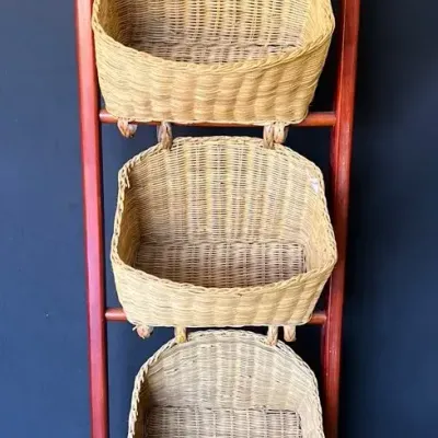 Vintage 3-Tier Wicker Basket Storage Stand – Wood Fra