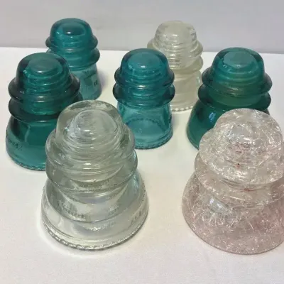 7 Glass Insulators - Aqua & Clear 