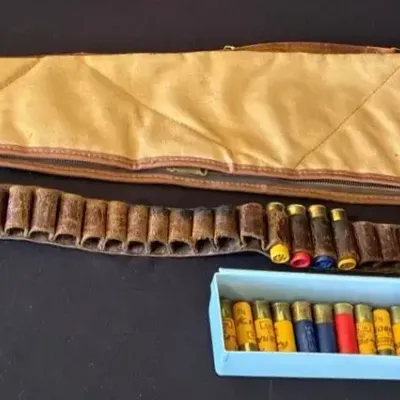 Gun Case And Ammo Belt, Small Amount Of Shells 