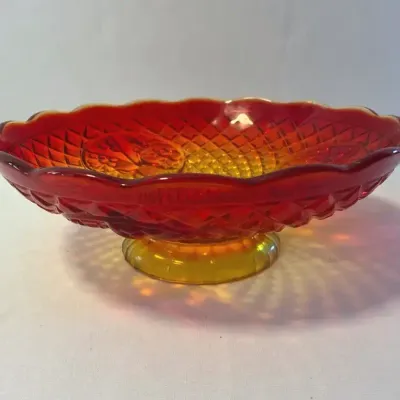 Vintage Indiana Glass "Canterbury Sunset" Amberina Footed Fruit Bowl