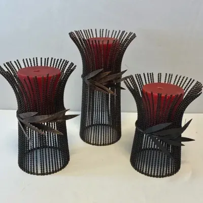 Set Of Three Metal Rustic Wheat Stalk Candle Holders