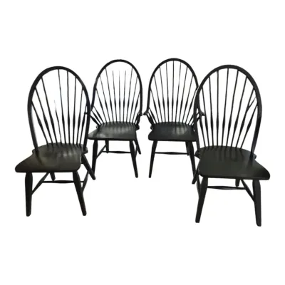 Set Of 4 Black Windsor- Style Spindle Back Dining Chairs