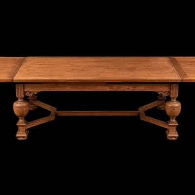 Large Traditional Wood Extension Dining Table with Turned Legs & Multiple Leaves
