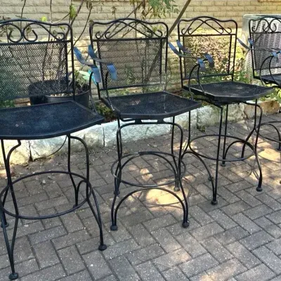 Black Wrought Iron Outdoor Swivel Bar Stools - Set Of 4