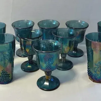 Blue Carnival Glass Drinkware Collection