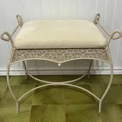 Antique- style white metal vanity bench