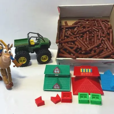 Classic Children’s Toys - Lincoln Logs (plastic), John Deere Truck And Woody! 