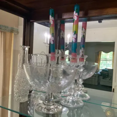 Assorted Crystal & Glass Décor Lot – Pedestal Bowls, Vases & Candlesticks